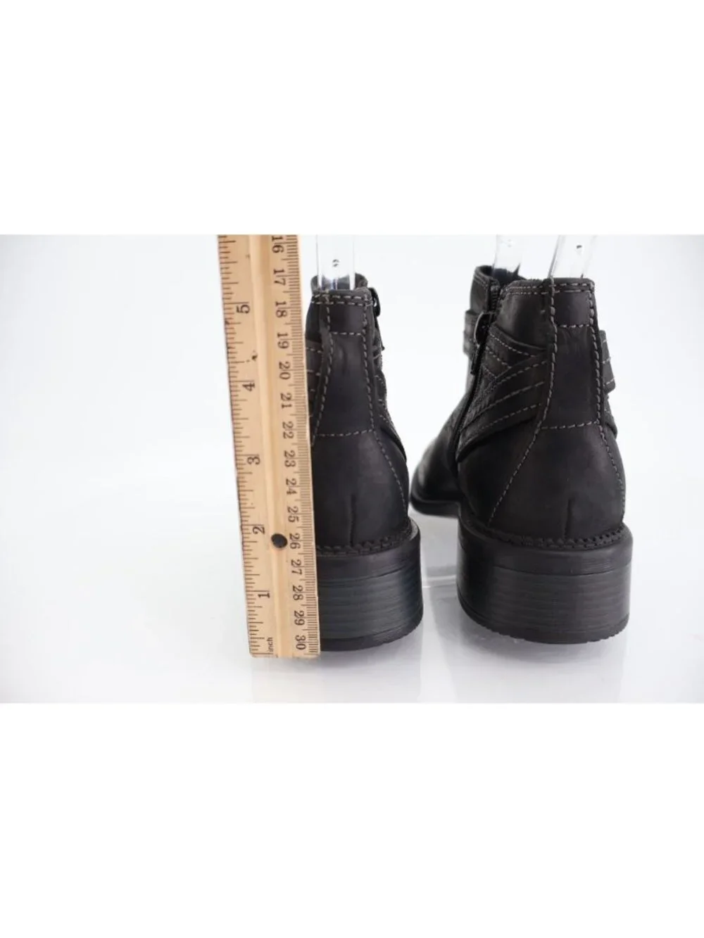 Clarks Womens Maye Strap Boot Size 5 M Black Leather Bootie Chunky Low Heel